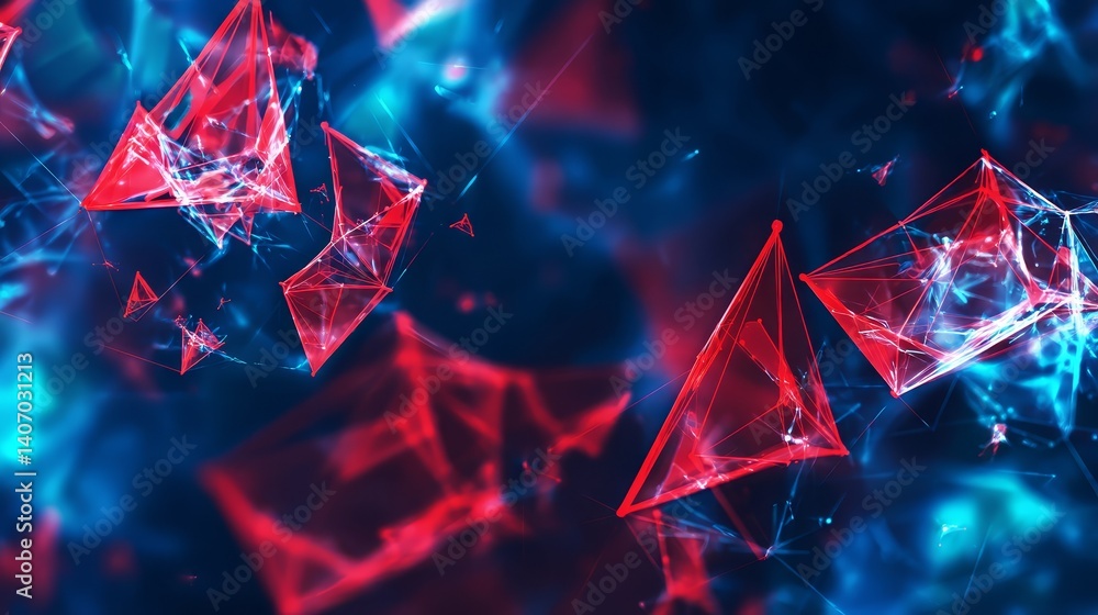 Poster dynamic red and blue abstract background, vibrant design with modern shapes patterns