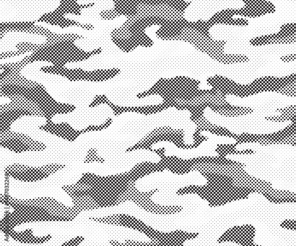 Aufkleber Abstract halftone seamless camouflage pattern. Repeating digital dotted hexagonal camo military texture background. Abstract modern fabric textile ornament. Vector illustration.