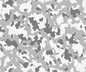 Abstract halftone seamless camouflage pattern. Repeating digital dotted hexagonal camo military texture background. Abstract modern fabric textile ornament. Vector illustration.