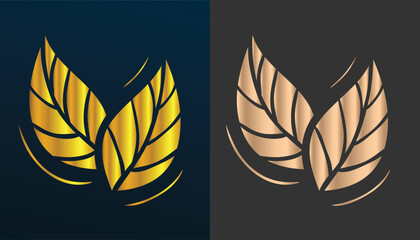 beautiful and attractive gold colored plant leaf logo vector image on black and white background