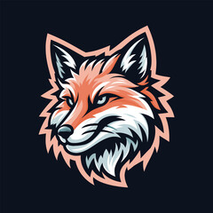 Fox Head Graphic Illustration in Orange and White on Dark Blue