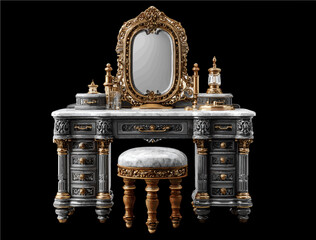 Luxurious Vanity: A Regal Dressing Table with Ornate Mirror