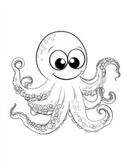 FRIENDLY OCTOPUS WITH WIDE EYES AND WAVY TENTACLES, DESIGNED WITH THICK OUTLINES for kids coloring