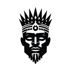 Graphic Man Wearing a Crown Black and White Illustration