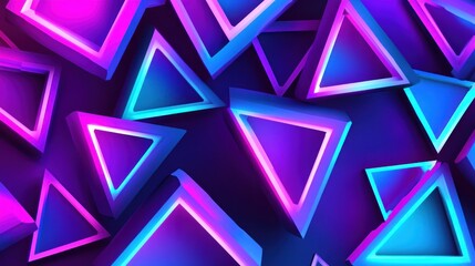 Glowing neon triangles, abstract background, digital art, website design