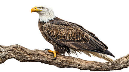 Fototapeta premium Bald eagle perched on branch, isolated