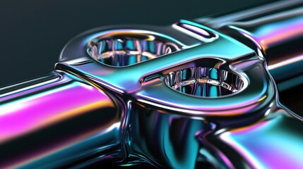 Iridescent metal part, close-up, studio, dark background, industrial design