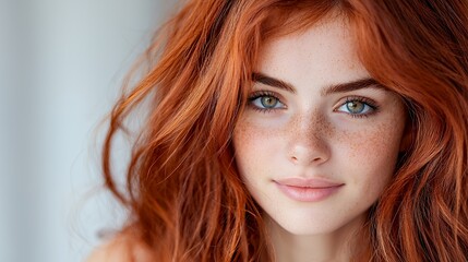 Naklejka premium Close up portrait of a redhead woman with freckles