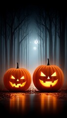 Obraz premium Halloween Jack-O'-Lanterns Forest