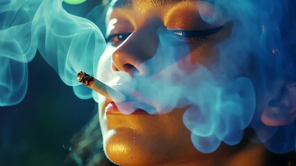 Sad Latin girl smokes a cigarette late at night in an atmospheric setting, A sad Latin girl smokes late at night Cinematic