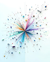 Colorful abstract network connection radiating from center, futuristic data visualization showing abstract network connection lines, modern technology background with abstract network connection