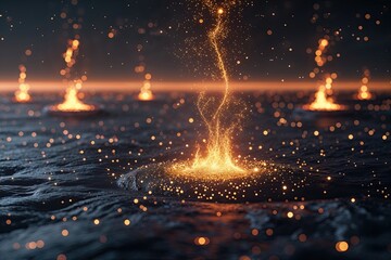 Glimmering Firestage Particles Hovering in a Vast Dark Expanse with Lush Sparks of Ethereal Firelight