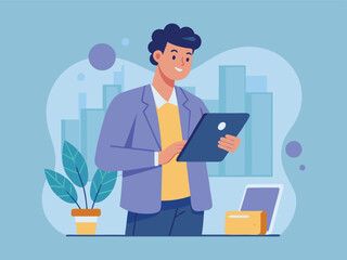 Cartoon businessman vector illustration concept design shows a person working on a computer in an office for business success