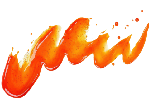 Barbecue sauce drizzle in a zigzag pattern on white background, isolated image for easy background removal and food branding