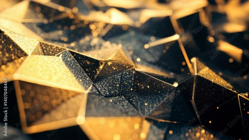 Aufkleber abstract geometric pattern featuring golden hexagons with sparkling texture and a modern aesthetic a