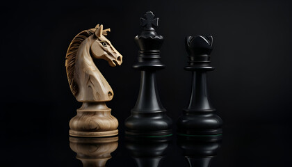 Chess Pieces Displayed Against Black Background 