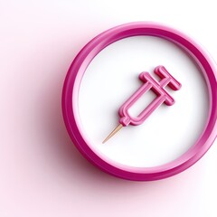 A vibrant pink syringe icon is displayed on a white circular background, emphasizing a modern and stylized design.