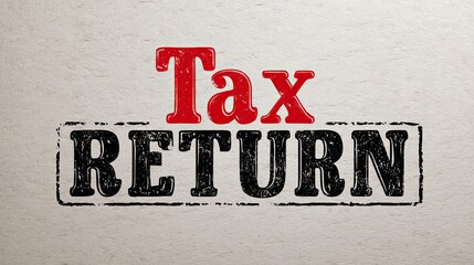 Tax return message in bold red and black stamp style on paper texture