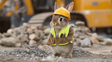 A rabbit wearing construction project work gear.