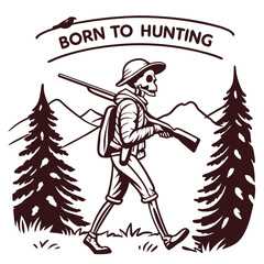 Skeleton Hunter With Rifle In Forest Concept For Outdoor Adventure