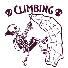 Skeleton Climbing Rock Vector Illustration Dark Humor Death Sport Halloween Theme
