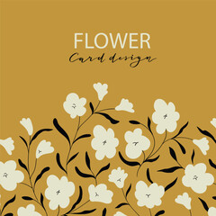 Stylish vector floral greeting card. Wedding invitation or brochure template with place for text. White flowers on background of mustard color. 