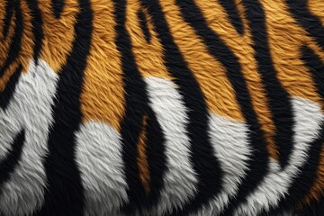 Fototapeta premium Tiger skin texture with copy space. Close-up tiger pattern. Big Cat fur. Tiger stripes. Realistic tiger skin. Tiger design texture. Detailed tiger skin close-up. Wild Animal texture.