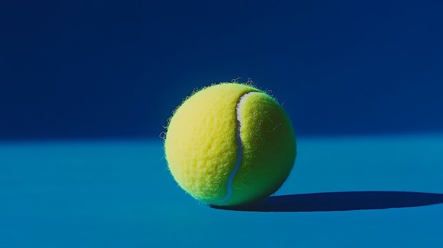 Vibrant tennis ball appearing crisp and well defined against a rich blue background