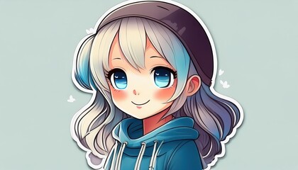 Vibrant Modern FlatStyle Anime Girl Sticker A Delightful Pop of Color in a Captivating Artistic Scene, Featuring Vivid Hues and Engaging Textures