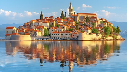 Obraz premium Island Town Sunrise Reflection