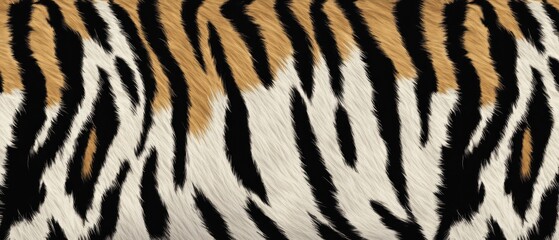 Tiger skin texture with copy space. Close-up tiger pattern. Big Cat fur. Tiger stripes. Realistic tiger skin. Tiger design texture. Detailed tiger skin close-up. Wild Animal texture.