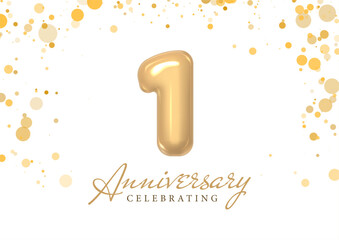 Anniversary 1. gold 3d numbers. Poster template for Celebrating 1 th anniversary event party. Vector illustration