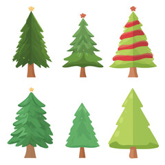 A Simple flat 2D illustration of a Christmas Tree Pick collection set isolated on a white background, vector 2D design, icon, flat 2d illustration art, Eps format, vector