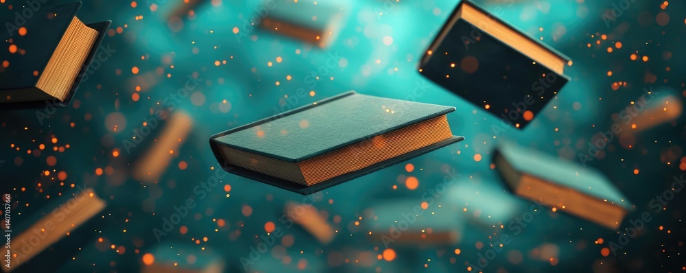 Poster books floating in the air with surrealism and float concept. floating books in an abstract backgroun