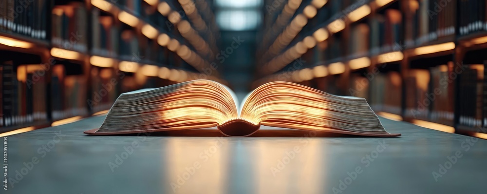Poster books floating in the air with literature and library concept. an open book in a library, reflecting