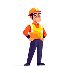 Simple flat 2D icon Engineer man isolated on a white background, vector, flat design, animation design, vector, flat design, animation design, simple flat 2D icon, minimalist and modern design