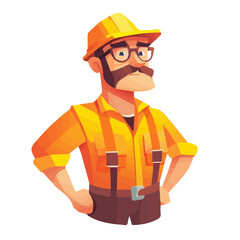A Simple, flat, 2D icon of a man Engineer isolated on a transparent background. It is a vector, animation design, vector, flat design, simple flat 2D icon, minimalist design, clipart