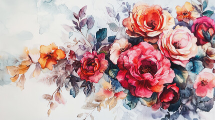 Elegant wedding invitation card background . Minimal hand painted watercolor botanical flowers texture template background. Design for wedding, vip cover, poster, rsvp moderncard.Valentine's Day