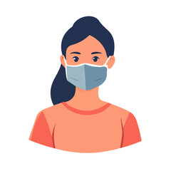 Simple flat 2D icon woman with Medical mask isolated on a white background, vector, flat design, animation design, simple flat 2D icon, minimalist design, clipart