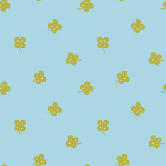 seamless minimal four leaf clover repeat pattern in blue background, flat vector illustration graphic design