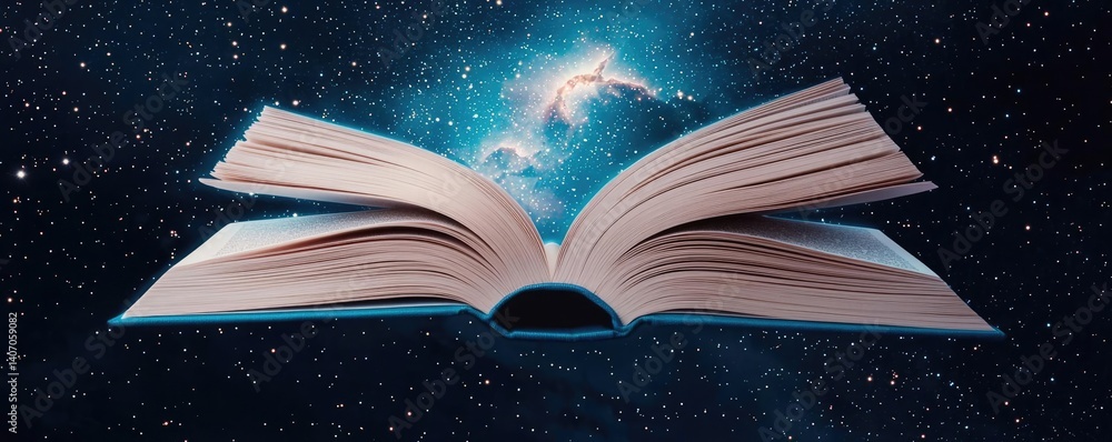 Poster books floating in the air with literature and library concept. open book floating in space, symboliz