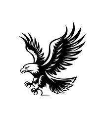 A large wild bird eagle flies with outstretched wings. Vector drawing linear sketch isolated on white background.	