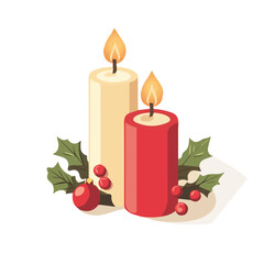 My flat 2D vector illustration of a Christmas Candle with holly berry isolated, designed as an icon, and isolated on a white background. simple icon design, set collection
