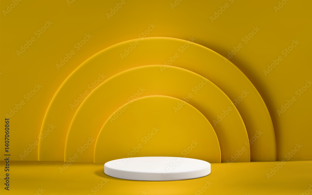Poster 3d abstract yellow scene background with podium and spotlight. empty realistic room with platform. p