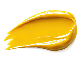 Mustard being squeezed into a playful shape on a clean white backdrop, crisp and isolated for use in advertising or menu designs