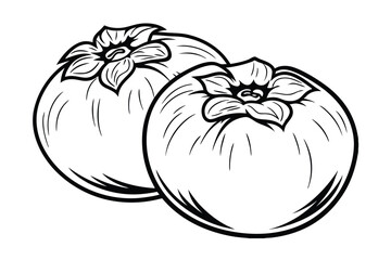Black And White Illustration Of Two Persimmons Detailed Line Art Design