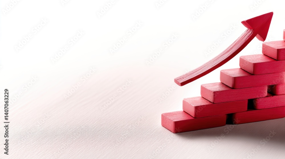 Poster a visual representation of growth, featuring red blocks arranged in a staircase pattern with an upwa