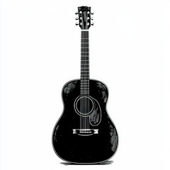 Obraz premium acoustic guitar silhouette , black and white illustration isolated on white background