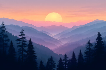 Obraz premium Sunset Mountains: Serene Landscape Views