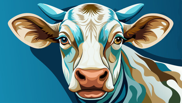White black milch cow on green grass pasture
